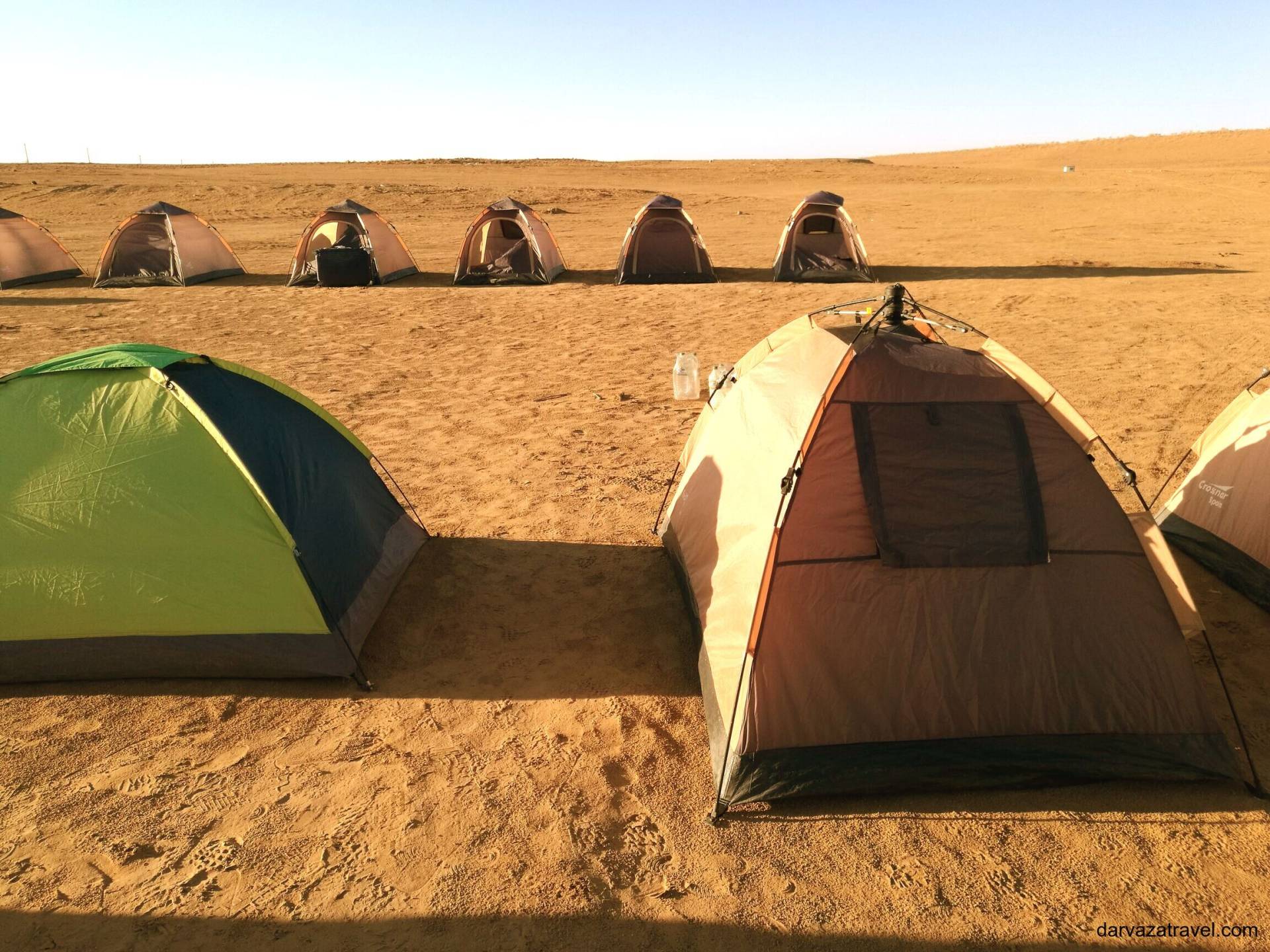 Darvaza Yurt Camp Rows of camping tents used at Darvaza before permanent yurt camps existed