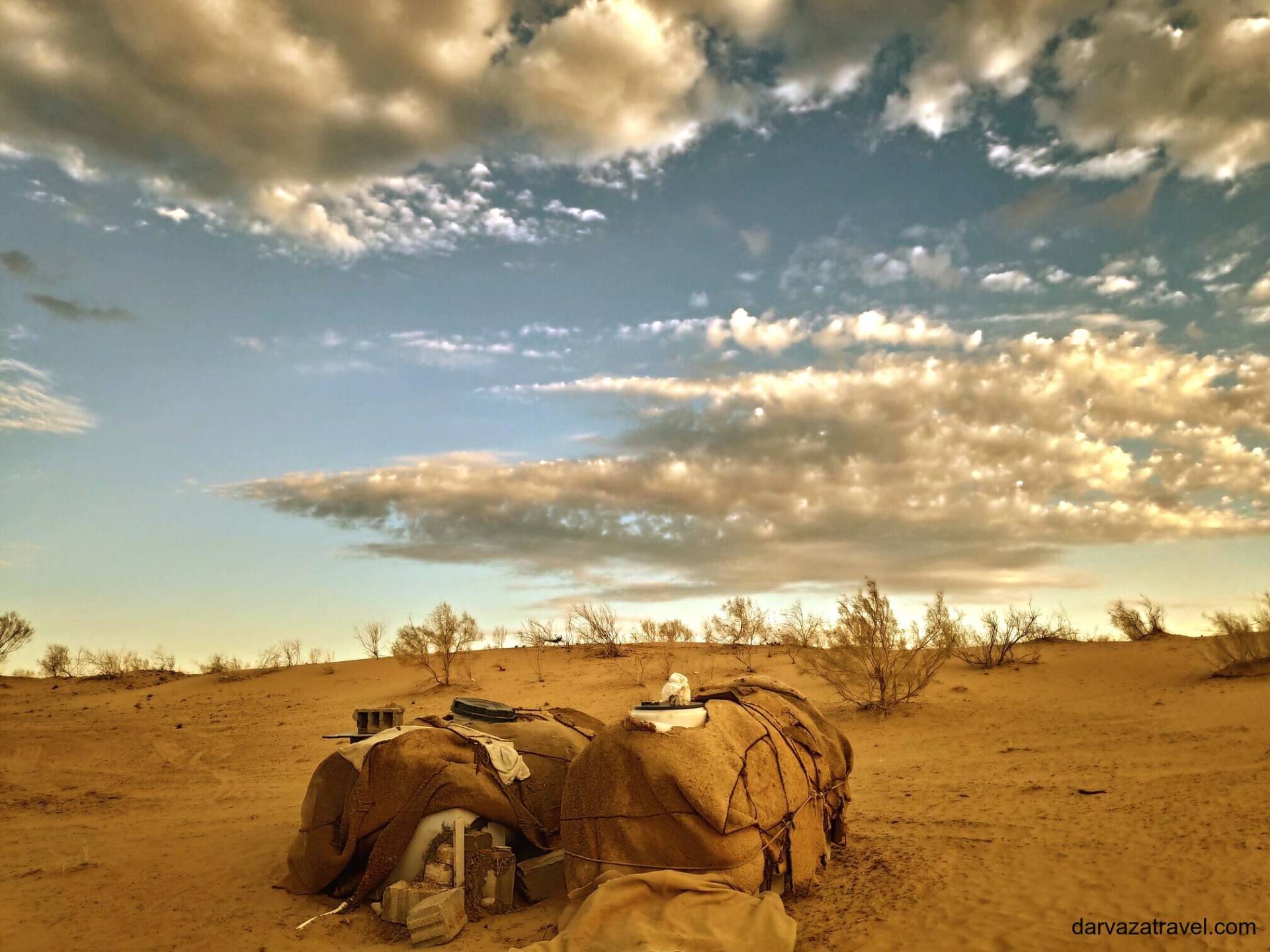 Darvaza Yurt Camp Covered plastic water tanks used for storing water at Darvaza Yurt Camp
