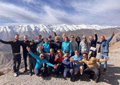 Polish tourist group of 22 people exploring Yangykala Canyon in Turkmenistan during Darvaza Tour trip
