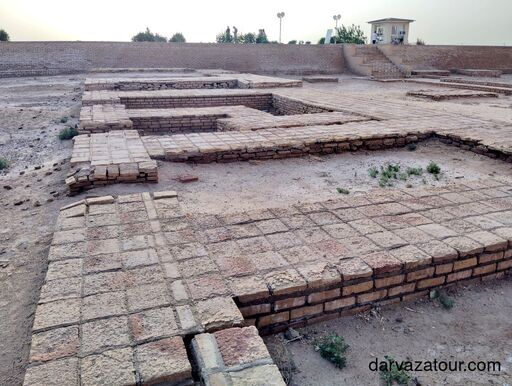 Archaeological remains near Sultan Sanjar Mausoleum in ancient Merv, Turkmenistan – brick foundations of Silk Road settlement