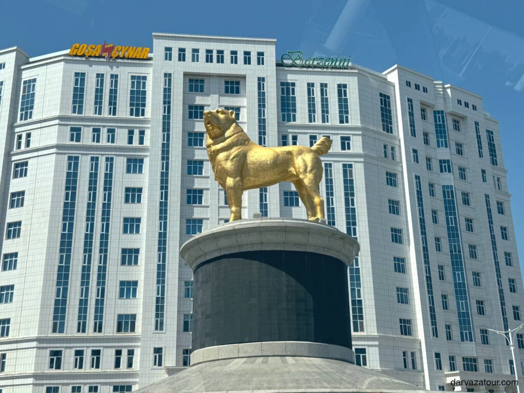 Golden Alabay dog monument in Ashgabat, Turkmenistan