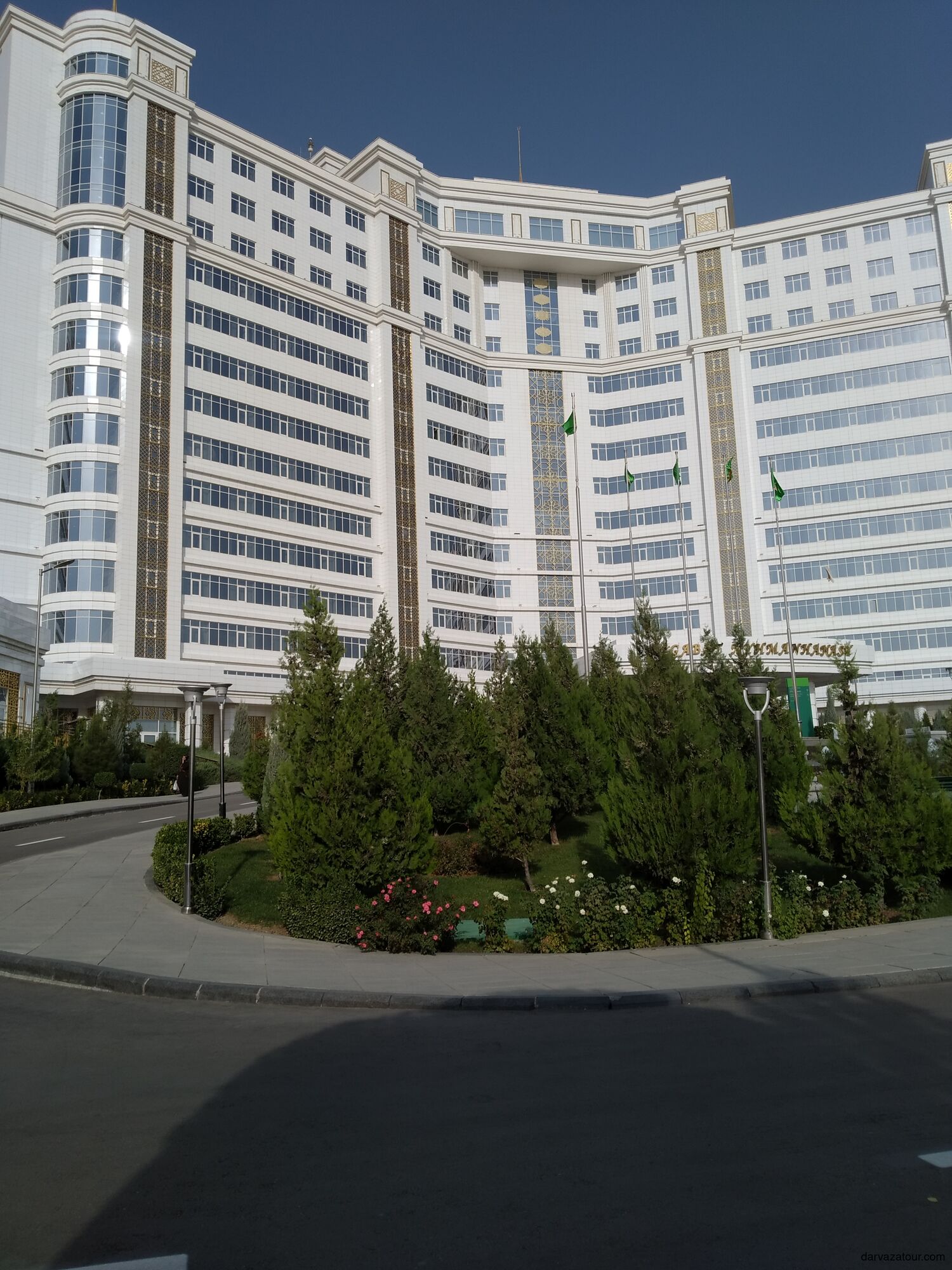 Luxury Ashgabat Hotel in the city center of Ashgabat, Turkmenistan – 12-storey five-star hotel with modern glass architecture and national Turkmen design.