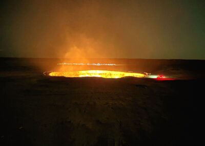 Burning Darvaza Gas Crater at sunset, Turkmenistan - DarvazaTour tours