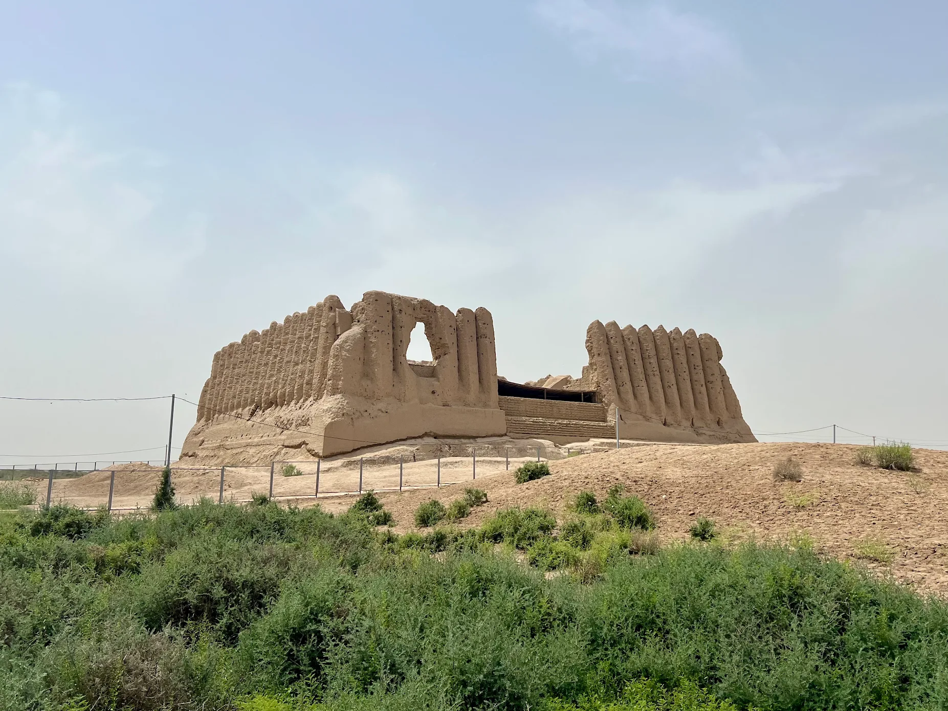 Great Kyz Kala fortress ruins in Ancient Merv showing massive ribbed mud-brick walls and historic architecture